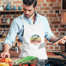 航空クール機、ヴィンテージレトロ日没、シンプル航空 ロングエプロン