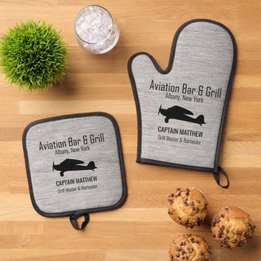 航空バー&グリルBBQ 鍋つかみ&鍋敷きセット (トップダウン)