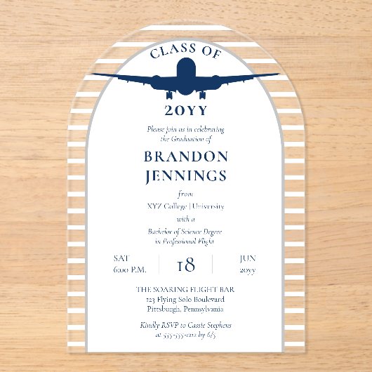 航空パイロット航空学校卒業 アクリル招待状 (正面)