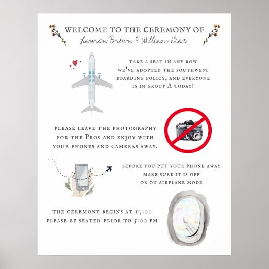 航空パイロット 結婚式の進行表 ウェルカム ポスター (正面)