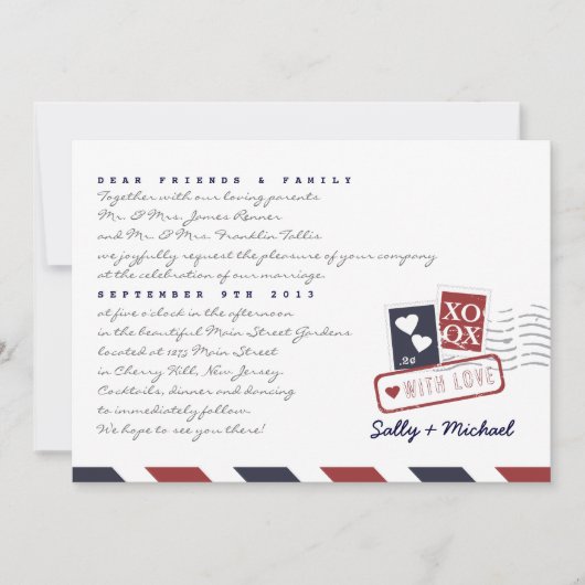 航空メールラブレターパーソナライズされたノート招待状 招待状 (正面)