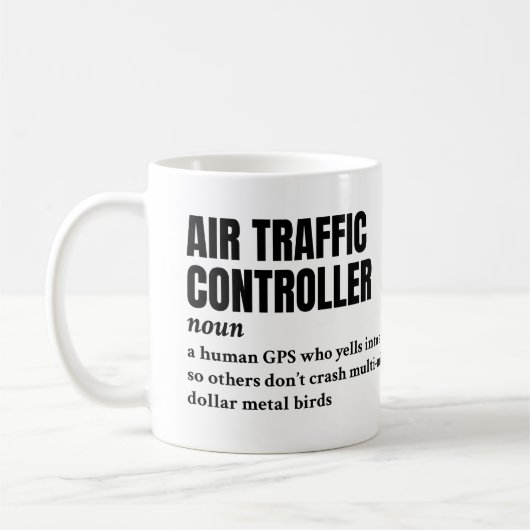 航空交通コントローラ – 定おもしろい義 コーヒーマグカップ (左)