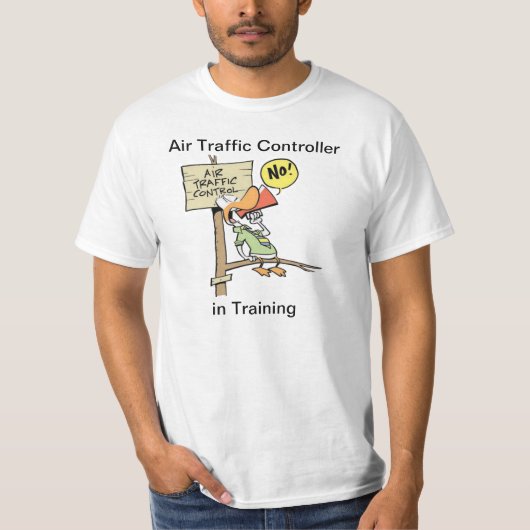 航空交通管制官の訓練の漫画のワイシャツ Tシャツ (正面)
