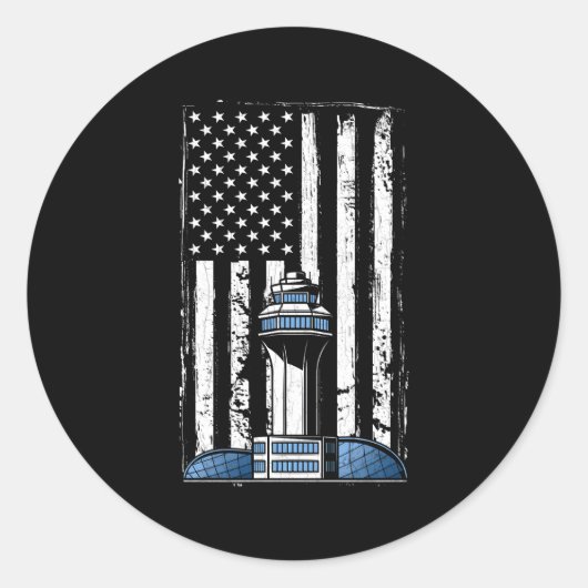 航空交通管制官アメリカ旗飛行機航空局 ラウンドシール (正面)