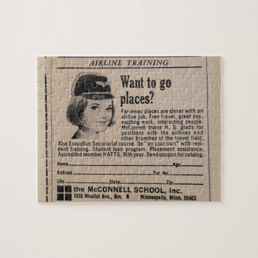 航空会社のスチュワーデスのヴィンテージの搭乗員 ジグソーパズル (横)