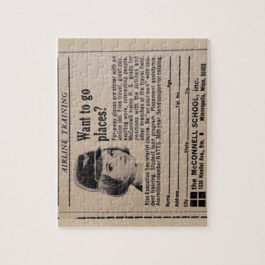 航空会社のスチュワーデスのヴィンテージの搭乗員 ジグソーパズル (縦)