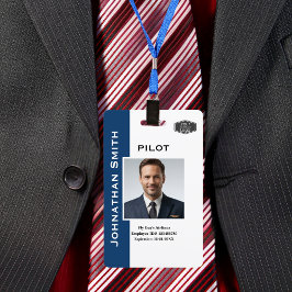 航空会社のパイロット用セキュリティID・QRコード入り写真ID バッジ
