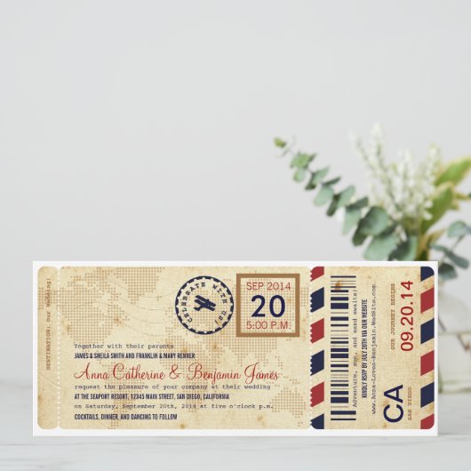 航空会社ボーディングパスチケット結婚式招待状 招待状 (スタンド正面)