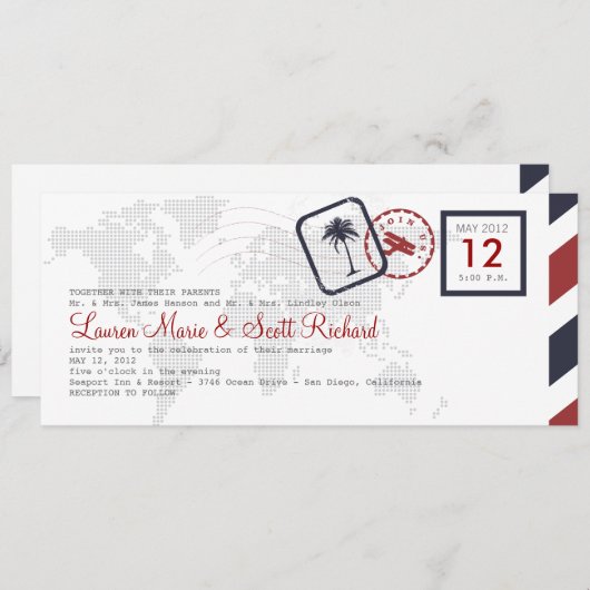 航空会社ボーディングパス招待状 招待状 (正面/裏面)