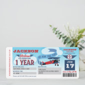 航空会社、飛行機チケット、搭乗券、1歳の誕生日 招待状 (スタンド正面)