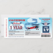 航空会社、飛行機チケット、搭乗券、1歳の誕生日 招待状 (正面)