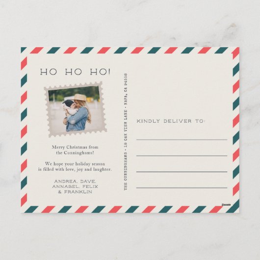 航空便ホリデー写真コラージポストカード シーズンポストカード (裏面)