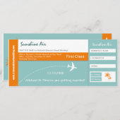 航空券スタイルの結婚式招待状 緑 オレンジ 招待状 (正面/裏面)