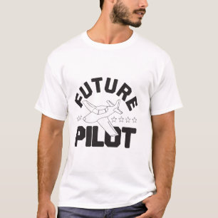 航空子供へ高飛んでいる未来パイロット飛行機 Tシャツ