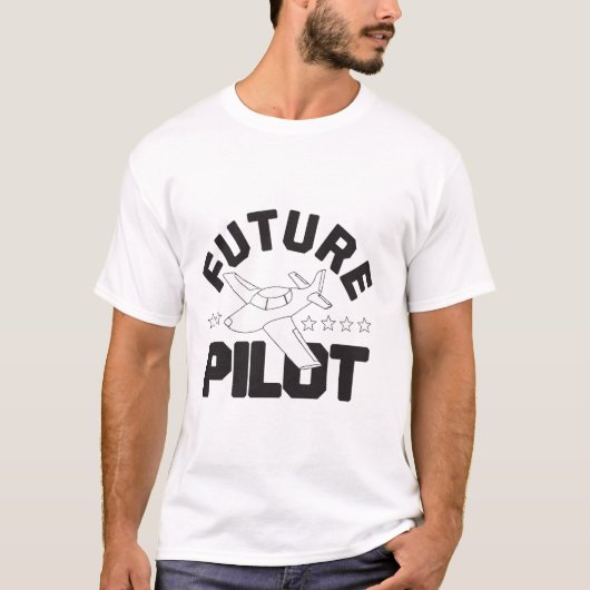 航空子供へ高飛んでいる未来パイロット飛行機 Tシャツ (正面)