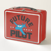 航空子供へ高飛んでいる未来パイロット メタルランチボックス (正面)