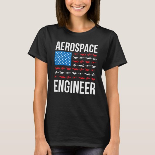航空宇宙エンジニアリング米国旗航空宇宙エンジニアW Tシャツ (正面)