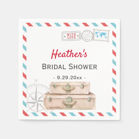 航空旅行 ブライダルシャワーテーブルデコ 赤い紙 スタンダードカクテルナプキン (正面)