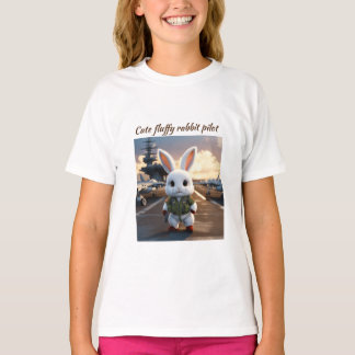航空機のキャリアTシャツにフワフワのウサギパイロット Tシャツ