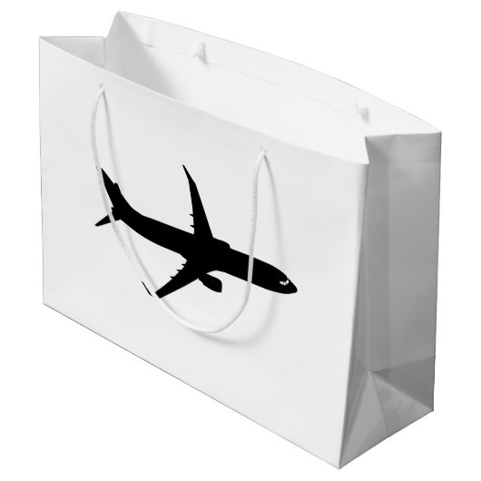 航空機のジェット旅客機の影飛行は色をカスタマイズ ラージペーパーバッグ (裏面アングル)