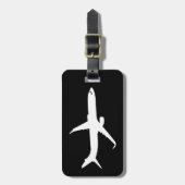 航空機のジェット旅客機の白いシルエットの飛行 ラゲッジタグ (正面縦)