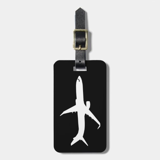 航空機のジェット旅客機の白いシルエットの飛行 ラゲッジタグ (正面縦)