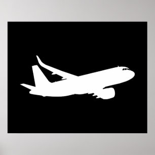 航空機のジェット機はさみ金の白いシルエットの飛んでいるな装飾 ポスター