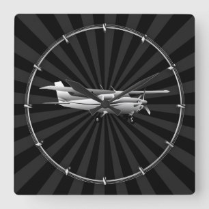 航空機のセスナのシルエットの飛んでいるな日が差すことの装飾 スクエア壁時計
