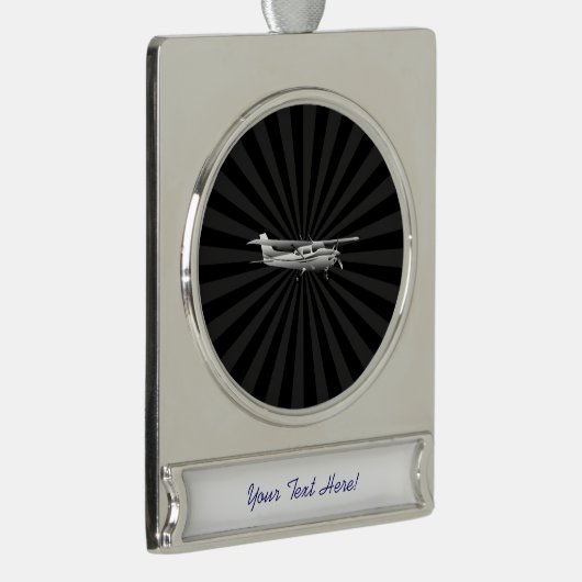 航空機のセスナのシルエットの飛行黒の破烈 シルバープレートバナーオーナメント (右)