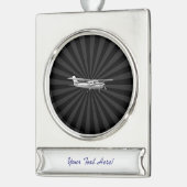 航空機のセスナのシルエットの飛行黒の破烈 シルバープレートバナーオーナメント (左)