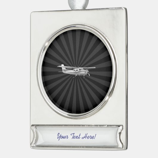 航空機のセスナのシルエットの飛行黒の破烈 シルバープレートバナーオーナメント (左)