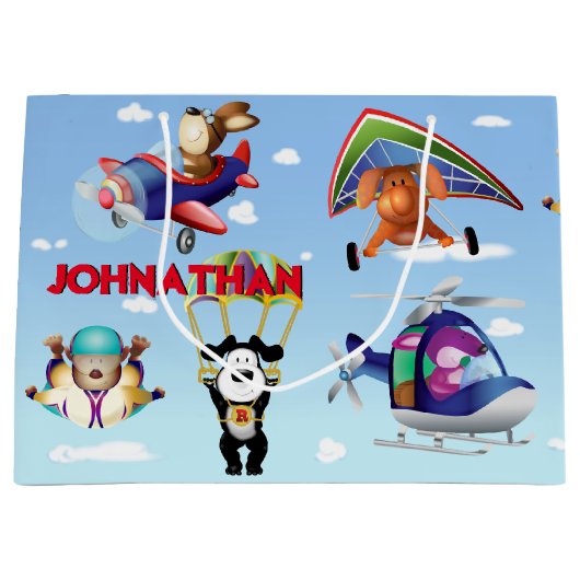 航空機の個人用設定の犬 ラージペーパーバッグ (正面)
