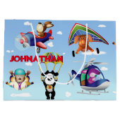 航空機の個人用設定の犬 ラージペーパーバッグ (裏面)