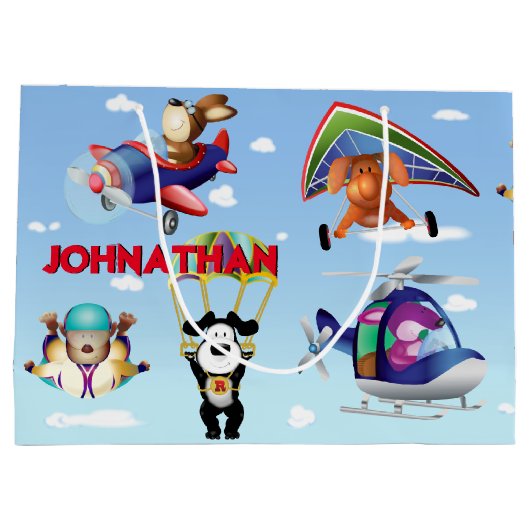 航空機の個人用設定の犬 ラージペーパーバッグ (裏面)