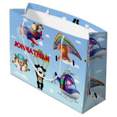 航空機の個人用設定の犬 ラージペーパーバッグ (裏面アングル)