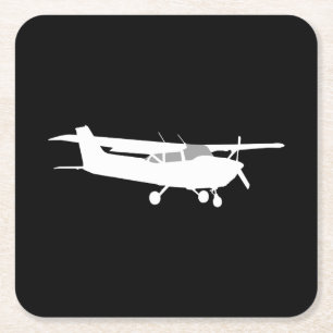 航空機の黒のクラシックなセスナのシルエットの飛行 スクエアペーパーコースター