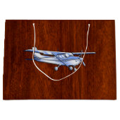 航空機クラシッククロムセスナ飛んでいるマホガニー ラージペーパーバッグ (正面)