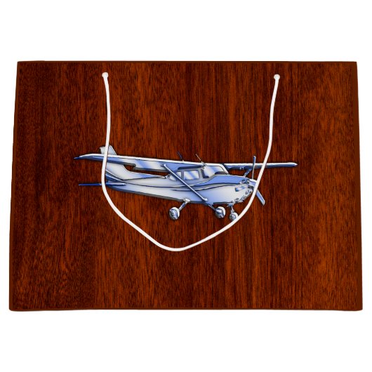 航空機クラシッククロムセスナ飛んでいるマホガニー ラージペーパーバッグ (正面)
