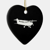 航空機クラシックセスナ飛んでいるシルエットオンブラック セラミックオーナメント (右)
