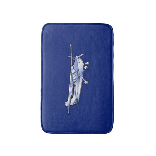 航空機クロムセスナシルエット飛んでいるオン青 バスマット (正面縦)