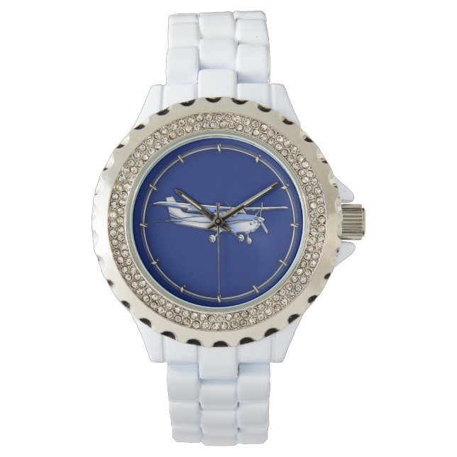 航空機クロムセスナ飛んでいるシルエット 腕時計 (正面)