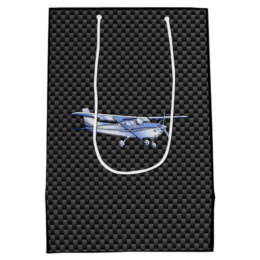 航空機クロームのようなセスナ黒炭素繊維 ミディアムペーパーバッグ (裏面)