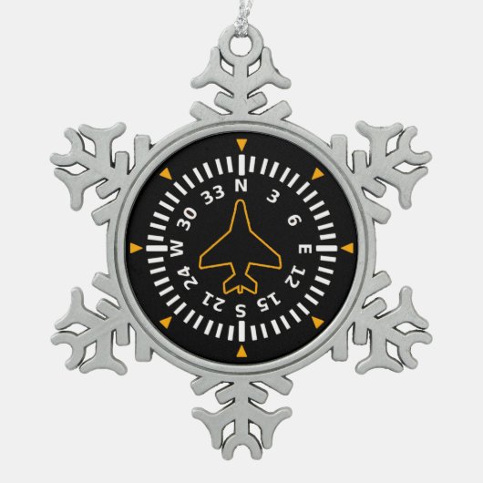 航空機コンパス飛行楽器 スノーフレークピューターオーナメント (正面)
