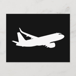 航空機ジェットライナーシルエット飛んでいるブラックデコール ポストカード