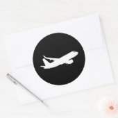 航空機ジェットライナーシルエット飛んでいるブラックデコール ラウンドシール (封筒)