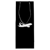 航空機ジェットライナーシルエット飛んでいるブラックデコール ワインギフトバッグ (裏面)