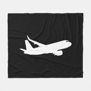 航空機ジェットライナー白シルエットデコ飛んでいるーラ フリースブランケット