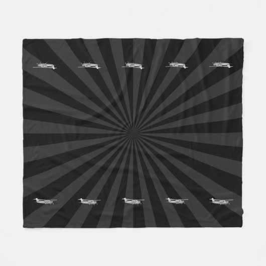航空機セスナシルエット飛んでいるブラック日が差すこと フリースブランケット (正面(横))
