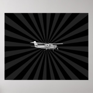 航空機セスナ飛んでいるシルエットブラックバースト ポスター