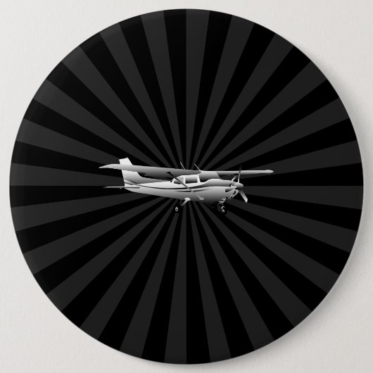 航空機セスナ飛んでいるシルエットブラックバースト 缶バッジ (正面)